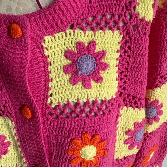 Zara Pink and Yellow Crochet Cardigan - Picture 3 of 5